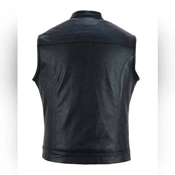 Men's Black Leather Vest - Picture 4 of 6